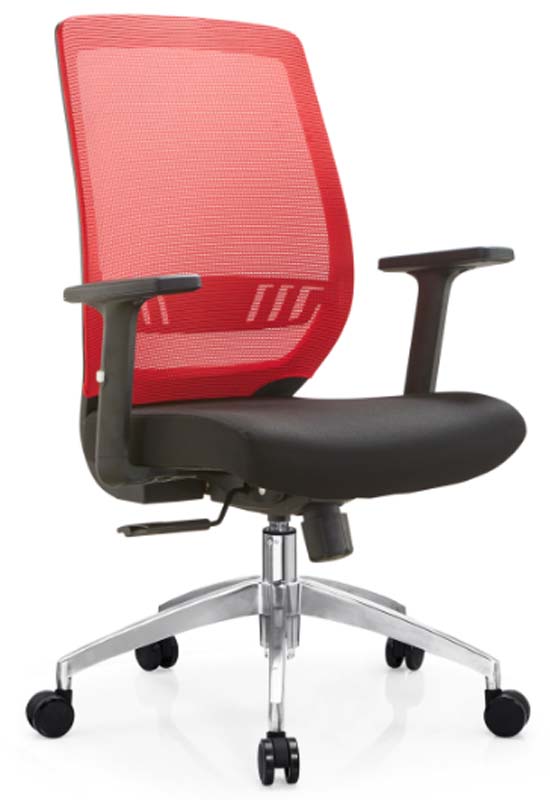 Mid-Back Red Mesh Swivel Task Chair with Fixed Armrests