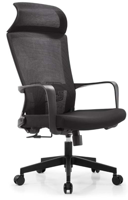 High-Back Black Mesh Ergonomic Office Chair with Integrated Headrest and Fixed Arms