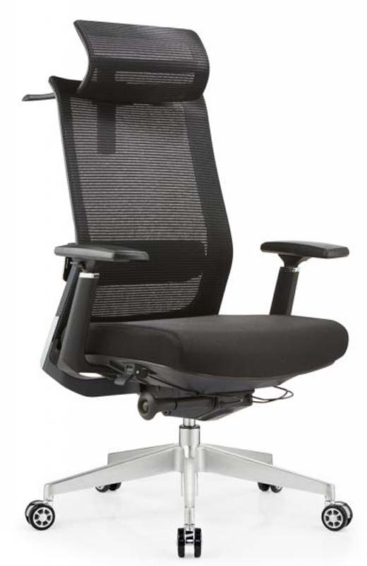 High-Back Black Mesh Ergonomic Office Chair with Headrest and Polished Aluminum Base
