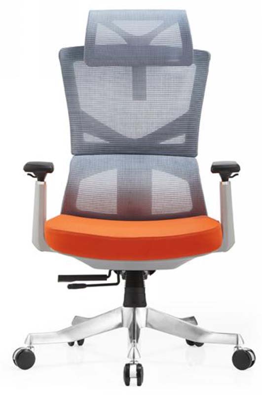 High-Back Mesh Ergonomic Office Chair with Headrest and Orange Seat