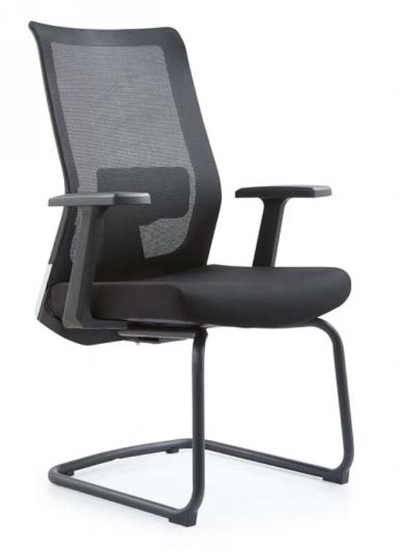 Black Mesh Visitor and Conference Chair with Cantilever Sled Base and Fixed Arms