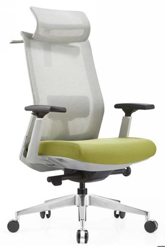 High-Back Mesh Ergonomic Executive Task Chair with Headrest and Green Seat