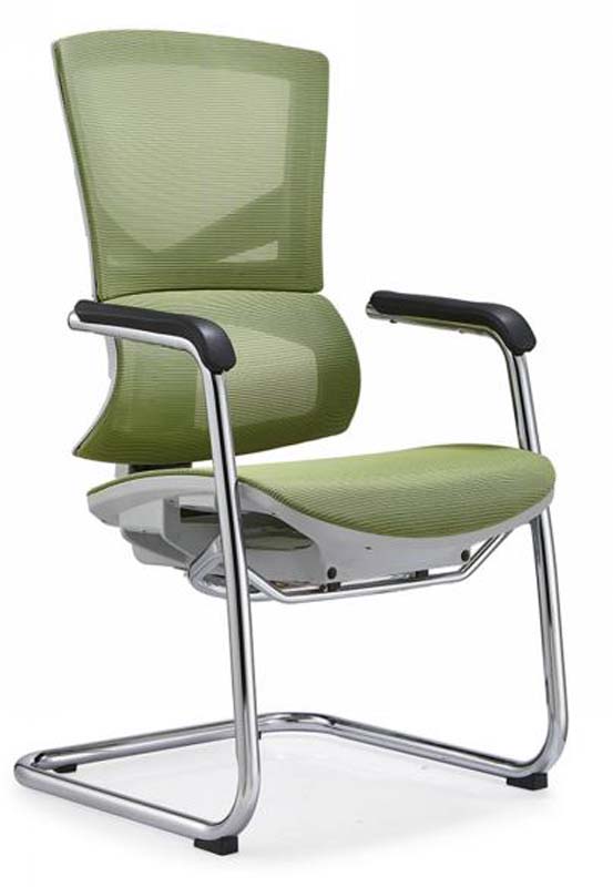 Green Mesh Visitor Chair with Chrome Cantilever Sled Base and Fixed Padded Armrests