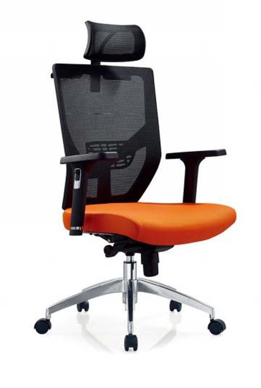 High-Back Mesh Ergonomic Office Chair with Orange Seat and Headrest