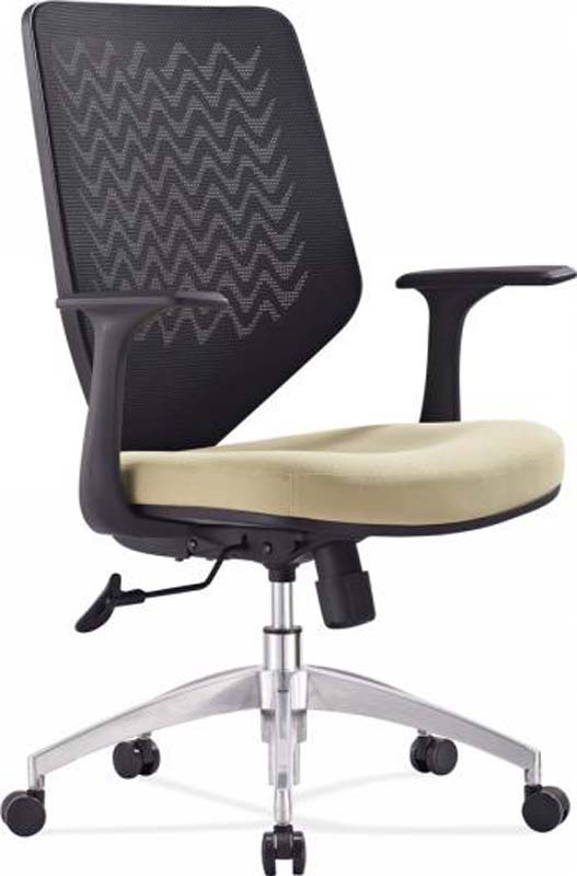 Mid-Back Mesh Swivel Office Chair with Beige Upholstered Seat