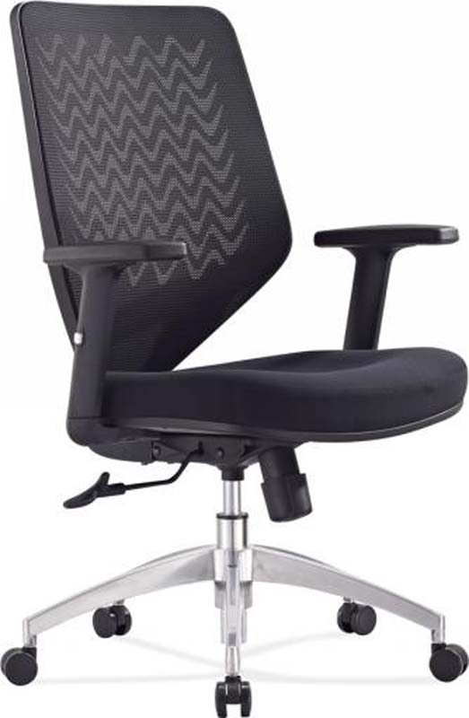 Black Mesh Swivel Task Chair with Fixed Armrests and Aluminum Base