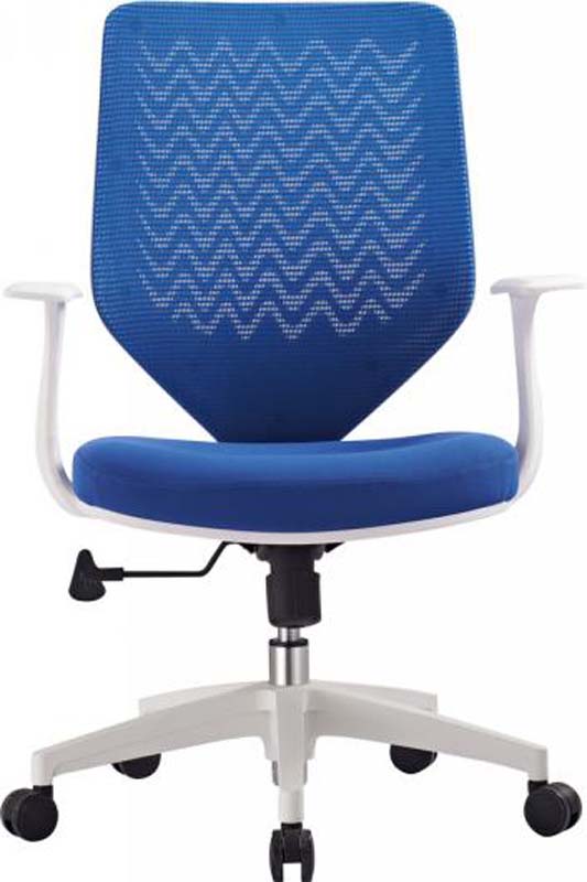 Blue Mesh Swivel Task Chair with White Frame and Five-Star Base