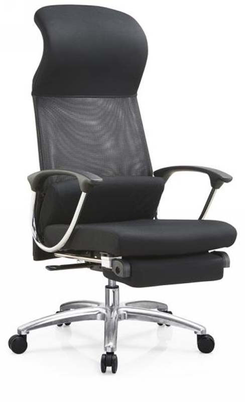 High-Back Black Mesh Reclining Executive Chair with Pull-Out Footrest