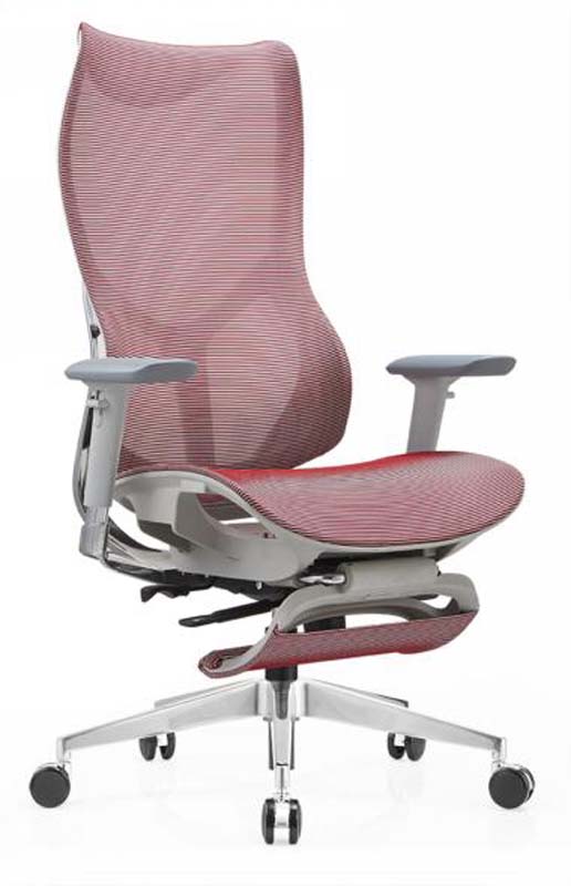 High-Back Red Mesh Ergonomic Executive Chair with Retractable Footrest