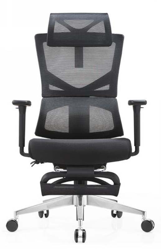 Black Mesh High-Back Ergonomic Task Chair with Headrest and Polished Aluminum Base