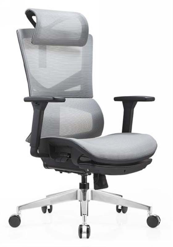 Grey Mesh High-Back Ergonomic Office Chair with Headrest