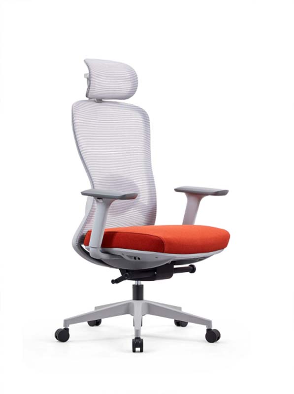 High-Back Mesh Ergonomic Office Chair with Headrest and Orange Seat