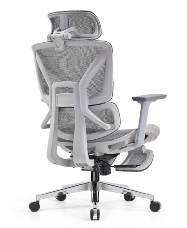 Light Gray Mesh Ergonomic Office Chair with Headrest and Sliding Footrest