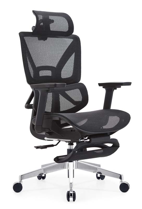 Black Mesh Ergonomic Office Chair with Headrest and Sliding Footrest