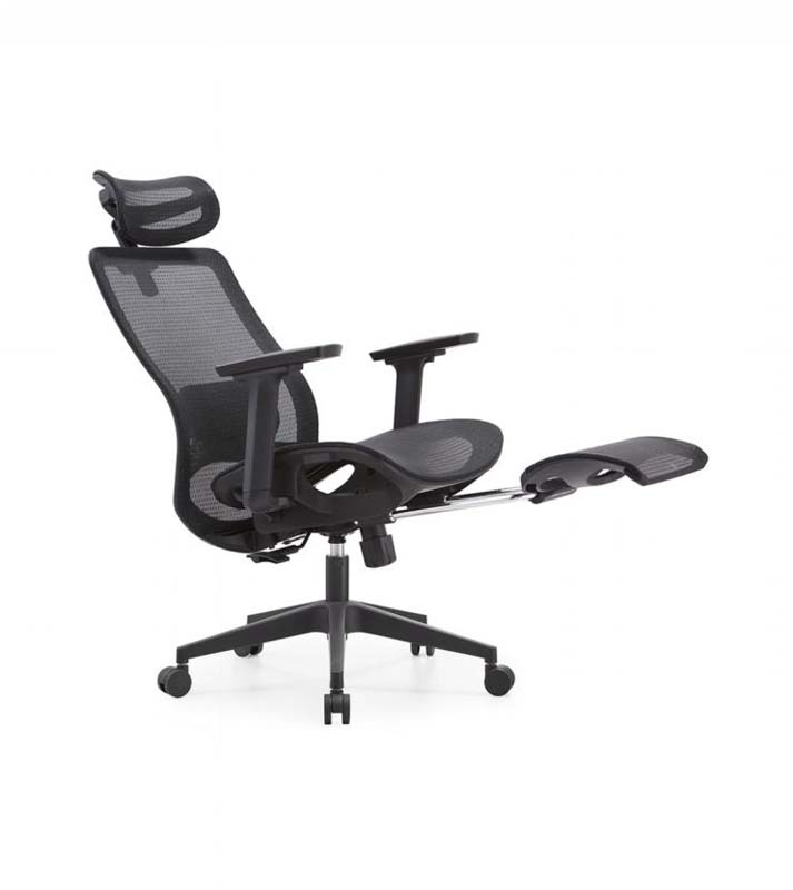 Black Mesh Ergonomic Reclining Office Chair with Headrest and Pull-Out Footrest