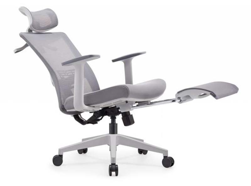 Gray Mesh Ergonomic Reclining Office Chair with Retractable Footrest