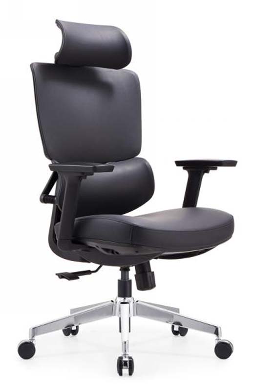 Black Faux Leather High-Back Ergonomic Executive Chair with Headrest