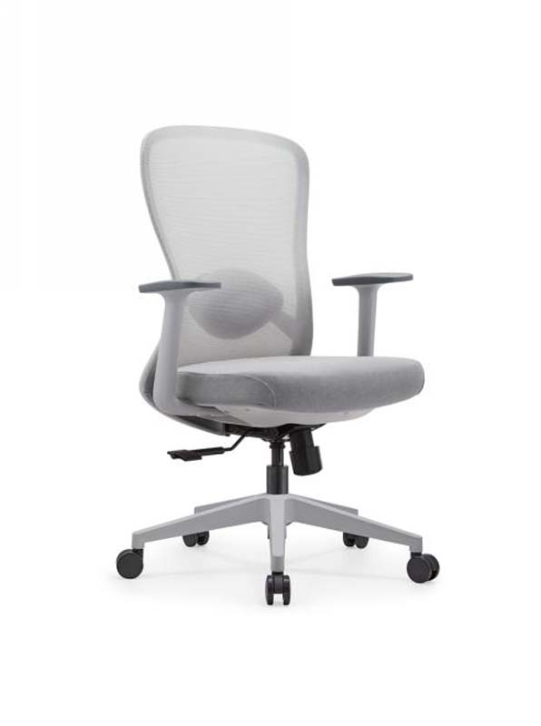 Light Gray Mesh Ergonomic Task Chair with Integrated Lumbar Pad and Fixed Arms
