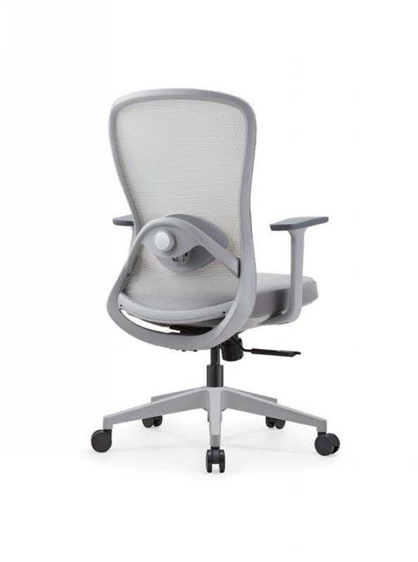 Gray Mesh Swivel Task Chair with Fixed Armrests and Lumbar Pad