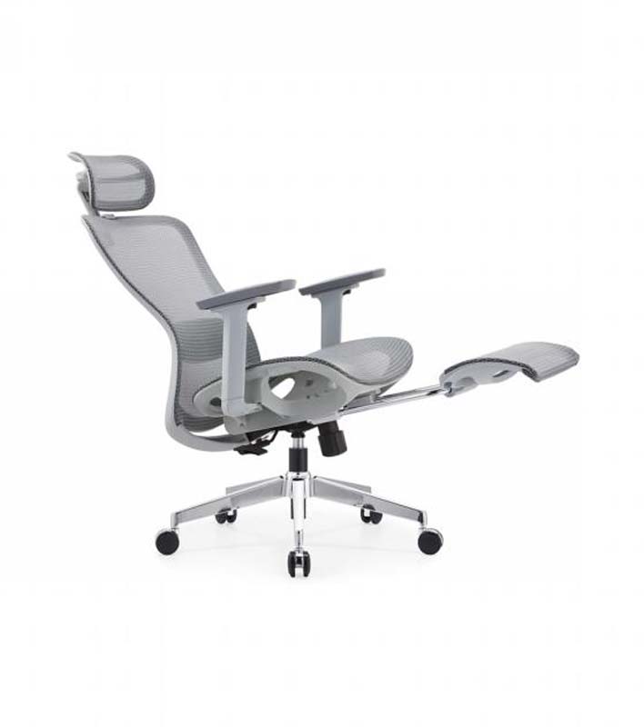 Grey Mesh Reclining Ergonomic Office Chair with Headrest and Extending Leg Rest