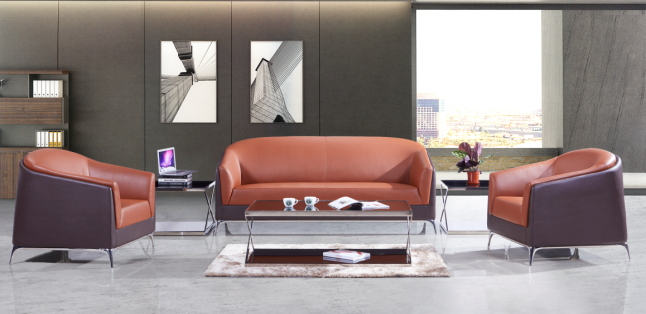 Three-Piece Curved-Back Leather Reception Lounge Set