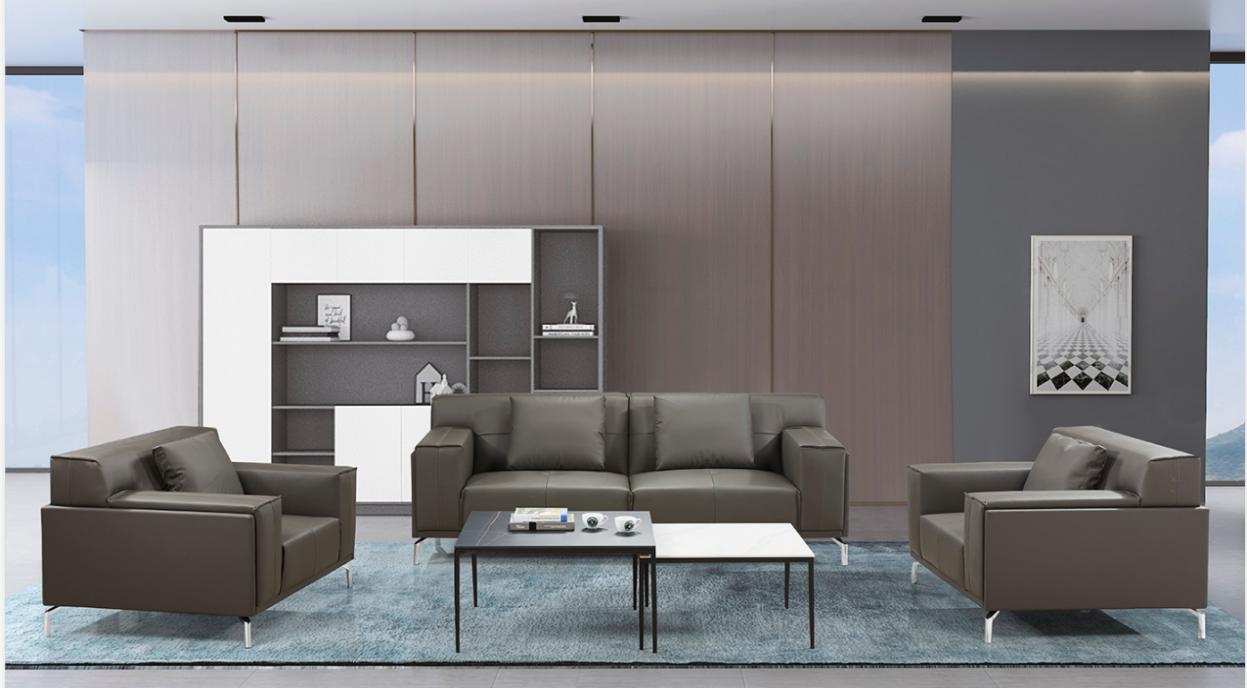 Gray Upholstered Three-Piece Lounge Sofa Set with Two Square Coffee Tables