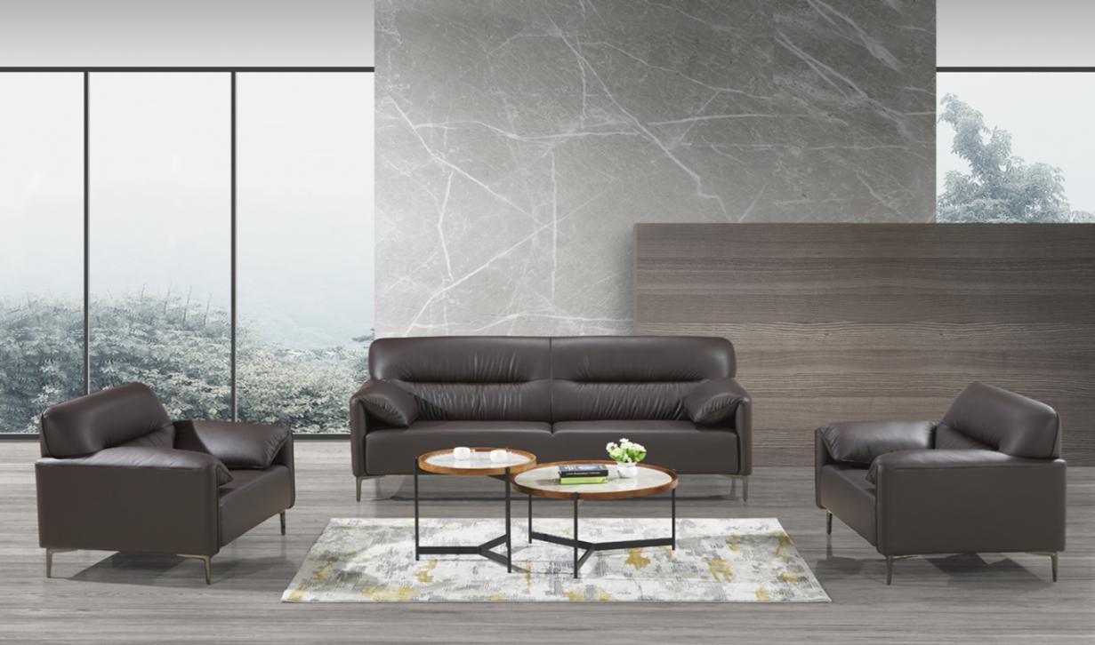 Contemporary Dark Brown Upholstered Lounge Seating Set with Three-Seat Sofa and Two Armchairs