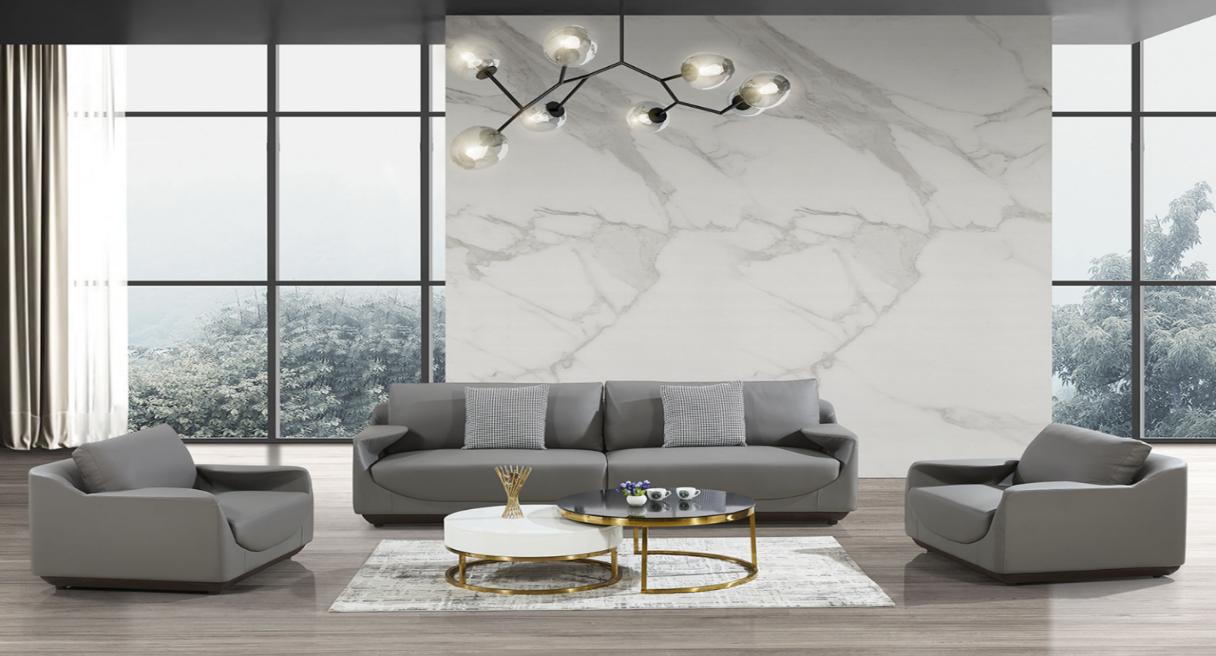 Gray Upholstered Three-Piece Lounge Sofa Set with Two Nesting Coffee Tables