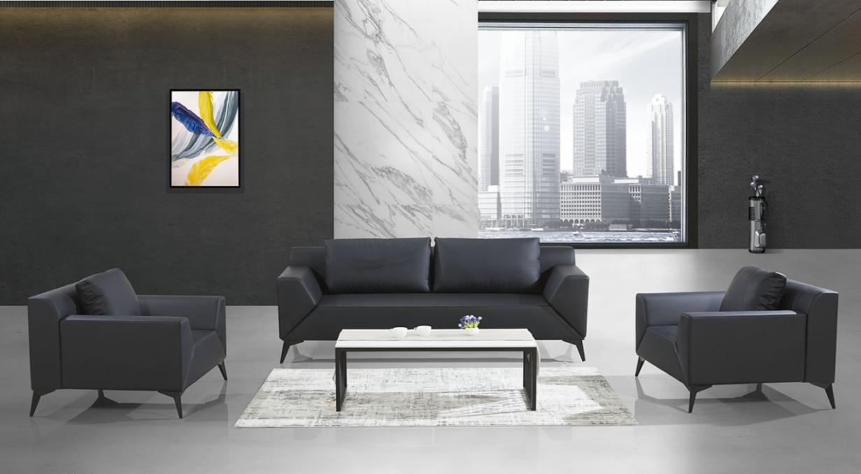 Modern Black Leather Office Reception Sofa Set with Coffee Table