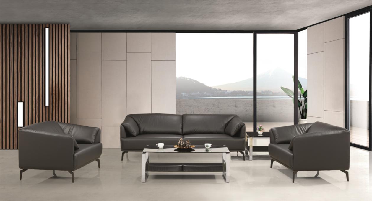 Dark Gray Upholstered Three-Piece Lounge Sofa Set with Glass Coffee Table and Side Table
