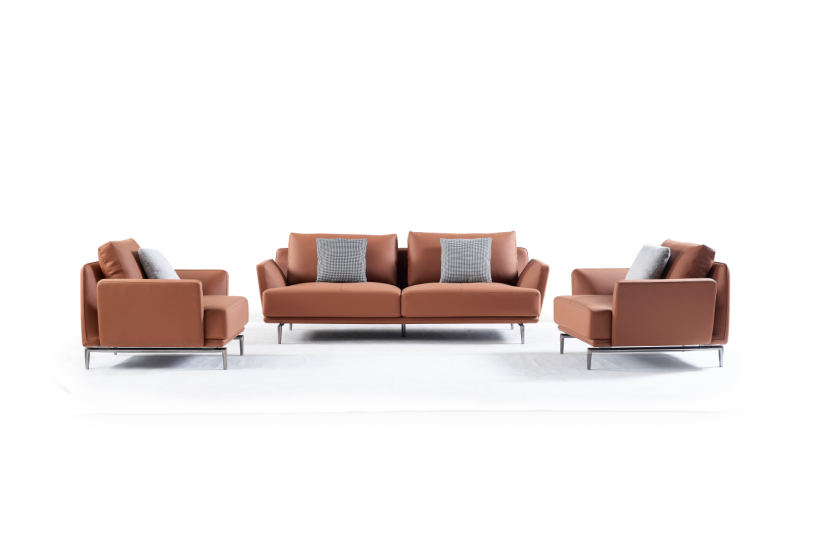 Contemporary Brown Upholstered Sofa Set with Two Armchairs