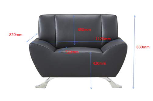 Black Faux Leather Two-Seat Reception Sofa with Chrome Cantilever Legs