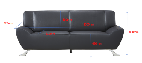 Black Upholstered Three-Seat Office Reception Sofa