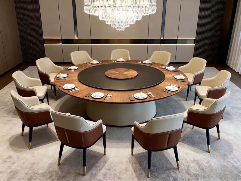 12-Seat Round Banquet Dining Table Set with Two-Tone Upholstered Armchairs