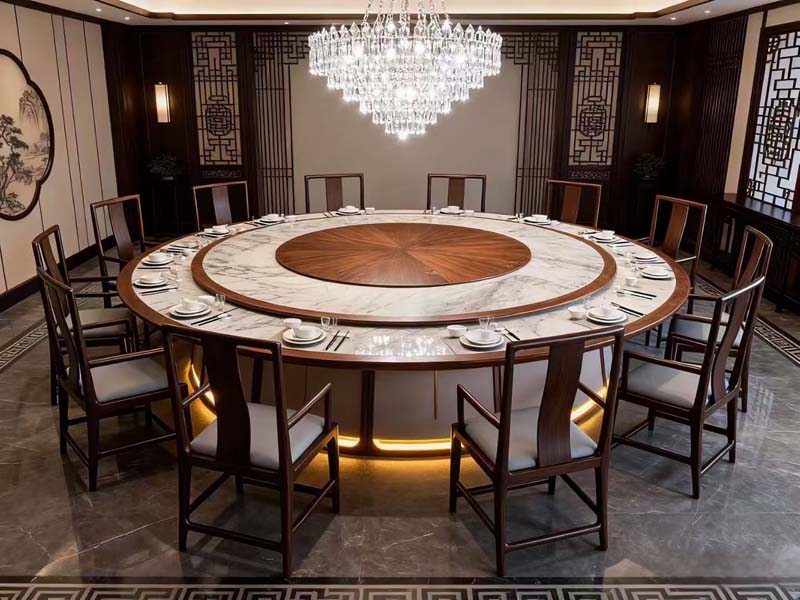 Chinese-Style 14-Seat Round Dining Table with Lazy Susan