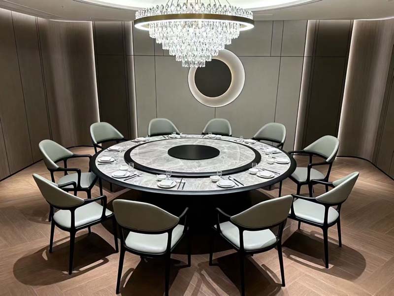 10-Seat Round Banquet Dining Table with Lazy Susan and Upholstered Armchairs