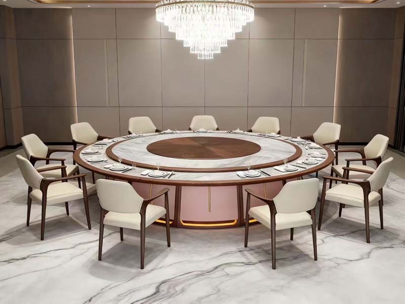 Luxury 12-Seat Electric Banquet Dining Table with Marble Top and Central Lazy Susan