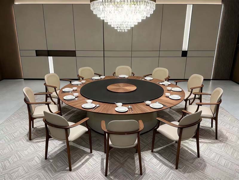 12-Seat Round Banquet Dining Table with Central Lazy Susan
