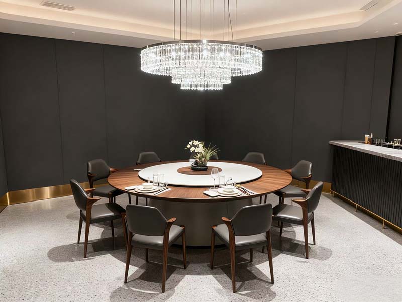 Round Banquet Dining Table with 10 Upholstered Chairs