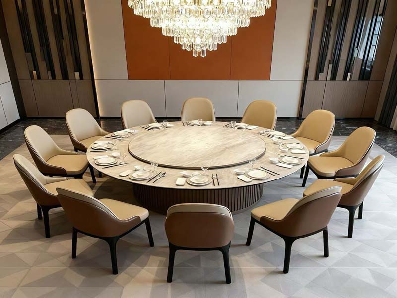 12-Seat Round Banquet Dining Table with Lazy Susan and Upholstered Dining Chairs