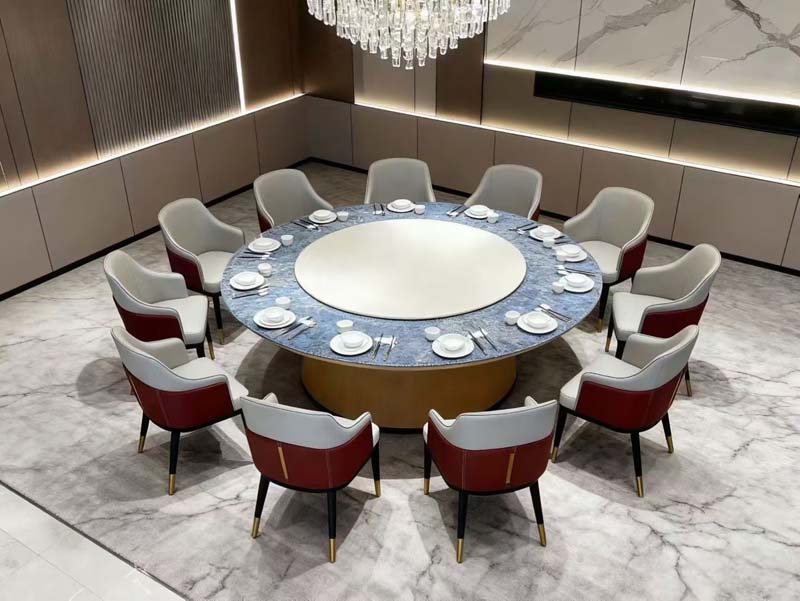 12-Seat Round Dining Table with Lazy Susan and Upholstered Dining Chairs