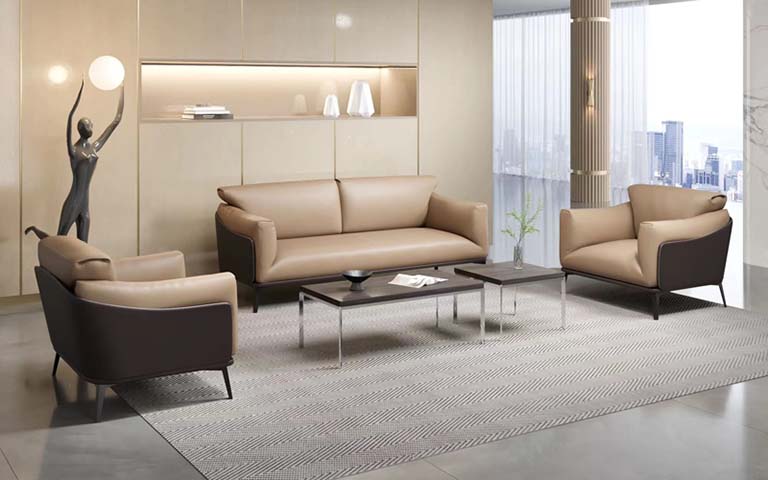 Two-Tone Leather Reception Sofa Set with Acrylic Leg Coffee Tables