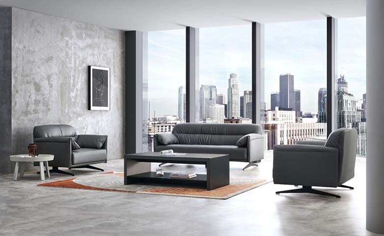Modern Dark Gray Upholstered Three-Seat Office Lounge Sofa