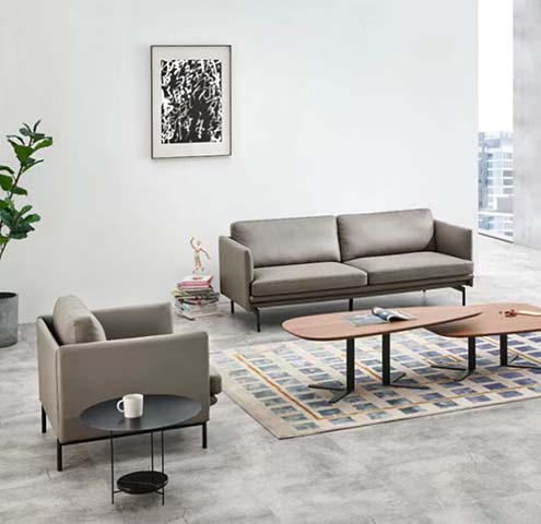 Modern Gray Upholstered Three-Seat Lounge Sofa
