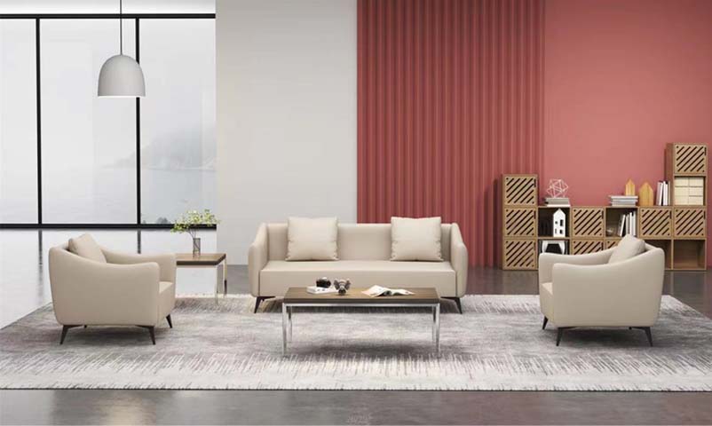 Beige Upholstered Three-Seat Sofa