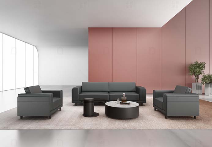 Gray Upholstered 3-1-1 Office Reception Sofa Set with Round Coffee Tables
