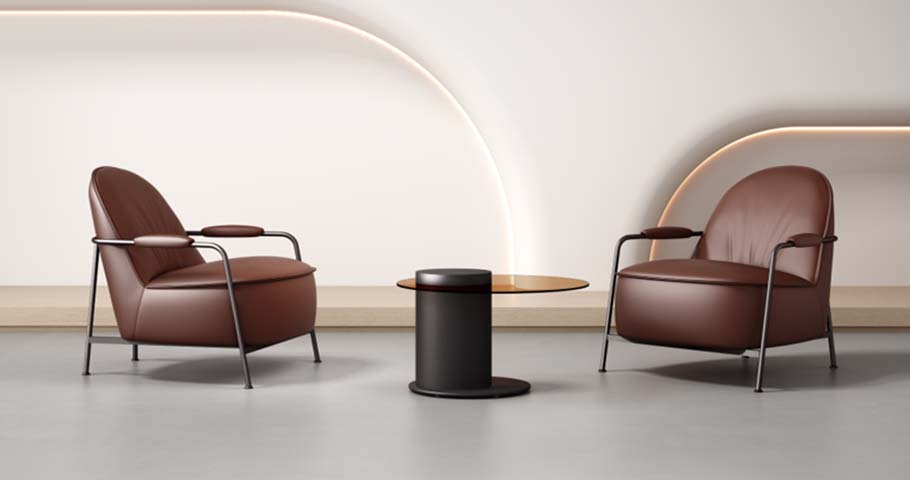 Brown Upholstered Lounge Chair with Slim Gunmetal Frame
