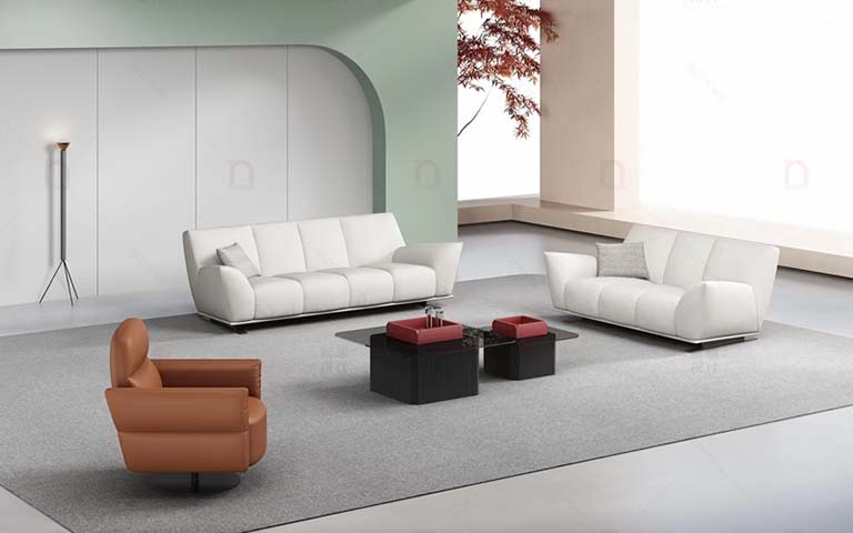 Modern White Upholstered Four-Seat Sofa