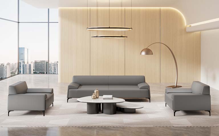 Gray Upholstered Three-Seat Sofa with Matching Lounge Chairs and Nesting Coffee Table Set