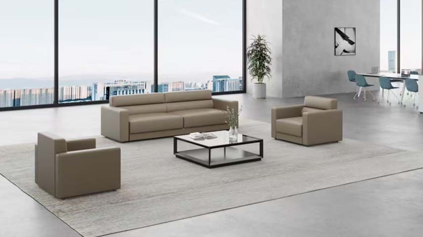 Taupe Leather Three-Seat Lounge Sofa